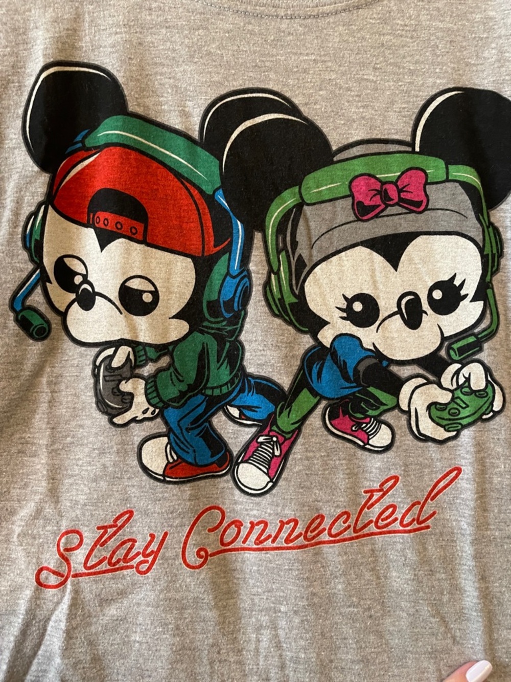 Disney Funko POP Gray Tee with Colorful Gamer Mickey & Minnie Graphic